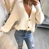 Solid Color Casual Cardigan Loose Knitted Sweater Buttoned Cardigan Sweater Jacket Women V Neck Yellow Cardigan 210709