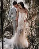 2021 Land Lace Mermaid Bröllopsklänningar Brudklänningar Straps Sexiga Illusion Appliqued Pärlor Lång Boho Beach Bride Klänning Anpassad