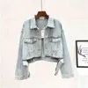 Zippers Short Denim Jacket Woman Spring Summer Long Sleeve Coat Loose Vintage Chic Fashion Female 210603