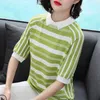 Sommer stricken weiblichen koreanischen gestreiften Pullover schlank schwarz und weiß weiblichen Pullover lässig dünne Frauen Pullover Pullover 210604