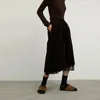 Japansk vårkvinnor Corduroy Plaid Long Kjol Koreanska Ladies Elastisk Casual High Waist A-Line Kjolar Fashion Streetwear 210421