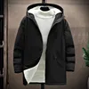 Mäns Jackor Mode Män Coat Solid Färg All Match Hooded Long Winter Jacket för Daily Wear