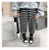 Sonbahar Erkek Kız Moda Çizgili Sweatpants Çocuk Çocuk Pamuk Yumuşak 3 Renkler Spor Pantolon 210508