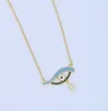 925 sterling arrive pave clear blue black cz Danity delicate thin chain turkish evil eye charm drop silver necklace