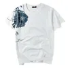 IEFB Chinese stijl mode heren borduurwerk korte mouw t-shirt zomer ronde hals cauwe tops zwart wit mode tee Y6008 210524