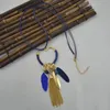 Naszyjniki wiszące styl etniczny 3 kolory moda rzeźbiona nić krążek skórzany łańcuch z piór z pręgą naszyjnik dla kobiet