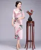 Lake Blue Half Sleeve Chinese Traditional Women Qipao Classic Peacock Long Vintage Gown Cheongsam Sexy Dress Plus Size 5XL 6XL Casual Dresse