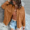 Kadın Ceketler Kadınlar Katı Ceket Kadife Düğmeli Hırka Uzun Kollu Üst Gevşek Sıcak Gömlek Ceket Dış Giyim Cepler