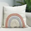 Cuscino/Cuscino Decorativo Boho Decorazioni Per La Casa Fodera Per Cuscino Arcobaleno Corda A Strisce Nere Ricamo Rosa 45x45cm Per Soggiorno Letto