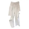 Korean Style High Waisted Women Wide Leg White Jeans Fashion Hole Denim Pants Casual Loose Pantalones Mujer 210514