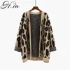 H.SA Women Autumn Winter Sweater and Cardigans V neck Long Leopard Knit Jackets Korean Fashion Tops Femme winter clothes 210716