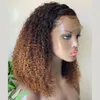 Ombre Blonde Afro Kinky Curly Shor Bob Full Lace Human Hair Wig Remy Preplucked Indian 360 13x6 Transparent Lace Front Headband