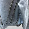 Casacos femininos Feminino Outerwear Moda Studded Diamante Denim Jacket Mulheres Roupas Curto Slim Irregular Coat Chaqueta de Mezclilla