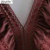 Kobiety Vintage Ruffles Hollow Out Lace Patchwork Smock Bluzka Biuro Damskie Koszule Chic Blusas Topy LS7544 210420