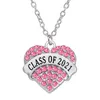 Wisiorek Naszyjniki 1 Sztuk Student Graduation Biżuteria Kolorowa Rhinestone Crystal Inlay Class of 2021 Naszyjnik serca