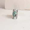 Klaster pierścienie Vintage Tybet Boho Srebrny Kolor Zielona Żywica Kamień Dla Kobiet Party Turkusisises Antyczne Duży Owalny Rzeźbiony Kwiat Ring O5x729