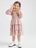 Toddler Girls Ditsy Floral Print Flounce Sleeve Colorblock Layered Hem Dress SHE