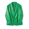 IEFB /紳士服韓国風ブライトカラーPUプラスチーターブレザー男性のおしゃれな大きさの大きいサイズ緑色のスーツコート9Y4037 210524