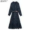 Women Vintage Leopard Print Sashes Midi Dress Femme Long Sleeve Pleats Ruffles Casual A Line Vestido Chic Cloth D4857 210420