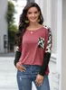 T-shirt donna autunno stampa leopardo tasca patchwork manica lunga o collo casual allentato t-shirt elegante moda femminile t-shirt 210507