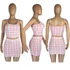 Frauen Plaid Zweiteilige Kleider Einfarbig Minirock Anzüge Spaghettiträger Tank Top + Miniröcke Mode Sommerkleidung 5 Farben 4905