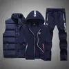 Sweat Suit Winter Herrkläder Män sätter 3 stycken Vest Hoodie Set Fleece Zipper Casual Sport Sweatpant Men Tracksuit Outfit 211109