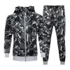 Camo Men Tracksuit Hooded Outerwear Hoodie Set Mens Autumn Winter 2 Pieces Hooded Jacket+Pants Male Casual Tracksuits Sportswear Y0831