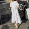 ZANZEA elegante Puff manga DrWomen verano Sundr2021 sólido volante Maxi Vestidos mujer alta cintura Casual bata de talla grande X0529