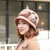 Black Ru Christmas New Year Round Roof Winter Knit Wool Thick Flower Knitted Women Girl Lady Head Warmer Outdoor Hats Y21111