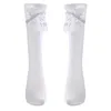 Footies 2022 Chaussettes pour enfants en bas âge filles avec gros nœud au genou, longs et longs en dentelle de coton doux, bas noirs pour bébé