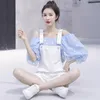 Short femme petit Super fée haut blanc Denim sac à dos costume Style étranger réduction d'âge été Version coréenne en vrac