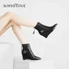 Sophitina Seksi Sivri Burun Çizmeler Yüksek Kalite Hakiki Deri Moda Tasarım Fermuar Katı Ayakkabı Takozlar Ayak Bileği Çizmeler PO258 210513