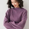Johnature Women Vintage Pullover Sweaters Turtleneck Patchwork Loose Autumn Solid Color Female Knitted Blend Sweaters 210521