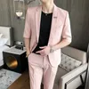 Azul claro verão vermelho ternos para homens 2 pçs vestidos rosa elegantes senhores branco clássico blazers define calças festa wear masculino 294v