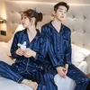 Luxus Pyjama Anzug Satin Seide Pyjamas Sets Paar Nachtwäsche Pijama Liebhaber Nacht Anzug Männer Frauen Casual Hause Kleidung Nachtwäsche 211111