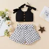 Toddler Baby Girl Summer 2Pcs Clothing Sets Solid Bandage Suspender Tops Heart Dot Short Pants Casual Children Outfits 20220308 H1