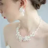 Delicate Silver Color Bridal Jewelry Sets with Tiara Crystal Pearls Women Necklace Earrings Set Wedding Party Accessories H1022
