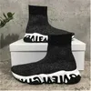 Avec Box Top Qualité Paris Hommes Femmes Casual Chaussures Speed Trainers Chaussette En Tricot Blanc Noir Kaki Filigrane Balencaiga Baskets Shoes279s