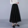 Femmes plissées printemps mode coréenne style 4 couleurs taille élastique décontractée maxi maille jupe longue jupes solides femmes 9840 210417