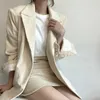 Lucyever Güz kadın Blazers Kadife Çentikli Uzun Blazer Kadın Kore Chic Stil Yeşil Tam Kollu Giysi Kadın 211019
