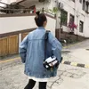 韓国のストリートウェアデニムジャケット女性カジュアルソリッド秋のチャーケータBFルーズローパデムハー17664 210415