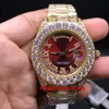 Luxe 43mm klauw bezel grote diamanten automatische man horloge, hoogwaardige roestvrij staal CZ volledig iced out diamond rome markers golden shell herenhorloges