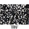 Traf Women Chic Modna moda z paskiem dla zwierząt Drukuj midi sukienka Vintage z długim rękawem wentylacje naftowe hem żeńskie sukienki vestidos 210415