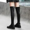 Meotina Autumn Over The Knee Boots Women Natural Genuine Leather Thick Heel Thigh High Boots Sexy Slim Zipper Shoes Lady Size 39 210608