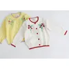 0-4yrs Bebek Kız Saf Renk Hırka Ceket Çocuk Giyim Sonbahar Kış Nakış Örme Çocuklar 210429