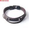 WOJIAER Men Retro Leather Black Charm Bracelets Wristband Cuff For Wrap Braided Woven Multilayer Bangle Jewelry BC012