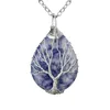 Silver Brass Wire Wrapped Tree of Life Natural Crystals Agate Pendant Halsband Healing Stone Halsband för gåva