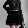 Women Gothic Black Lace Trim Skirt Female Embroidery Cross Sexy Dark Patchwork Punk Fleece Skirts Summer Y2K Clothes 210517