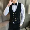 Solid Suit Vest Mens Smart Casual Business Waistcoat Men Double Breasted Formal Social Vests Groomman For Wedding Gentleman Coat 210524