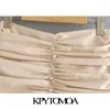 KPYTOMOA Women Chic Fashion Appliques Ruffled Pleated Mini Skirt Vintage High Waist Back Zipper Female Skirts Mujer 210331